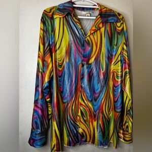 Underwraps Psychedelic Button-Up Shirt XL Colorful Swirl Print